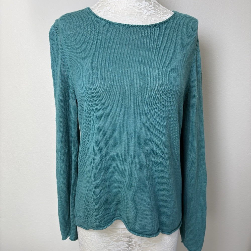 Chico's 1 Women's Medium ~ Turquoise Linen Blend Knit Sweater